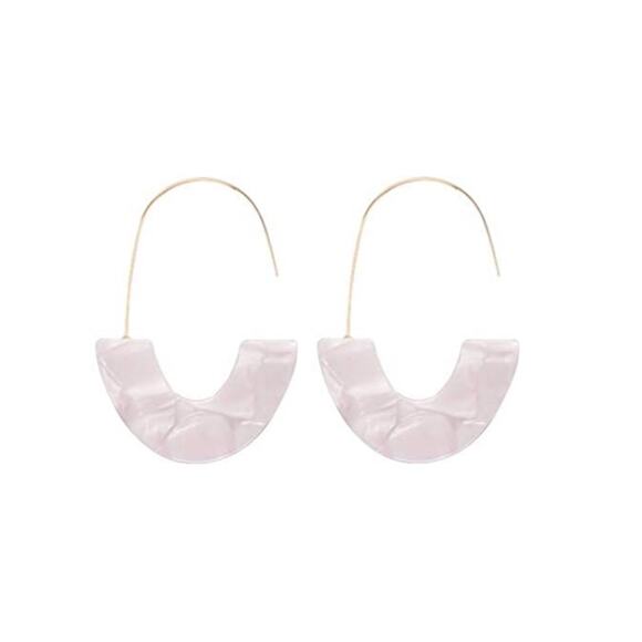 Lulu's Acrylic White Marble Semi Circle Drop Earrings - Picture 1 of 4